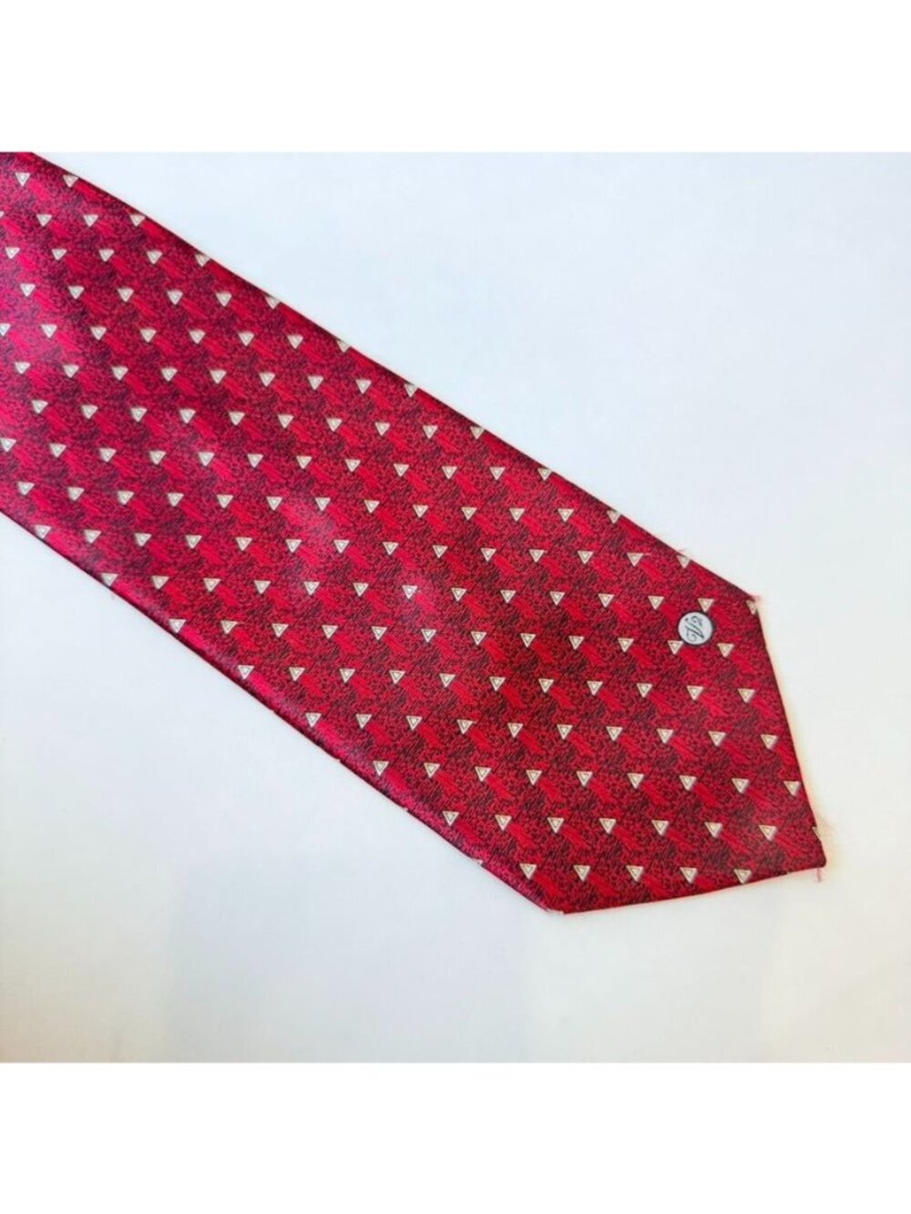 Versace Classic Silk Neck Tie Red Geometric Pattern